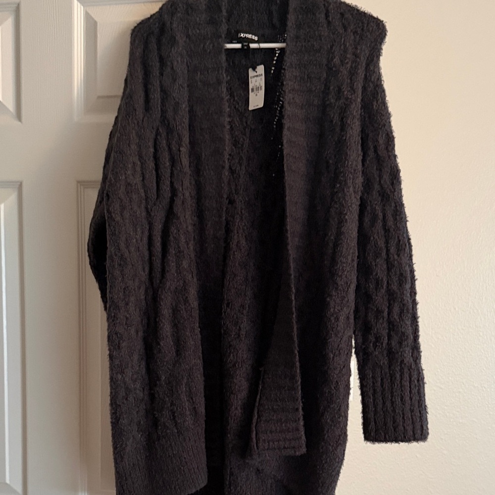 Express Black Textured Knit Cardigan